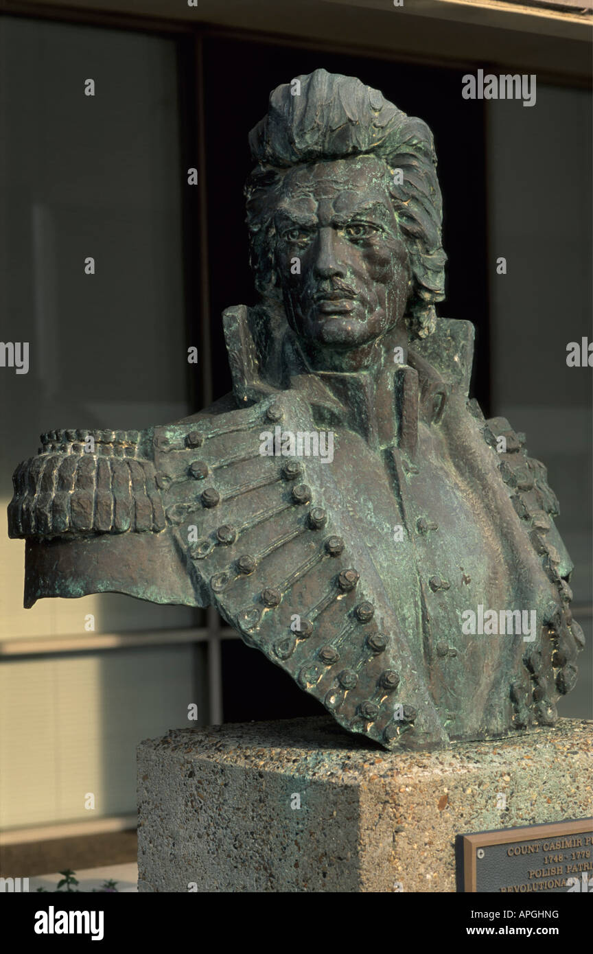 Busto di Casimir Pulaski, un polacco comandante militare e la guerra rivoluzionaria americana eroe, in Little Rock Arkansas USA Foto Stock
