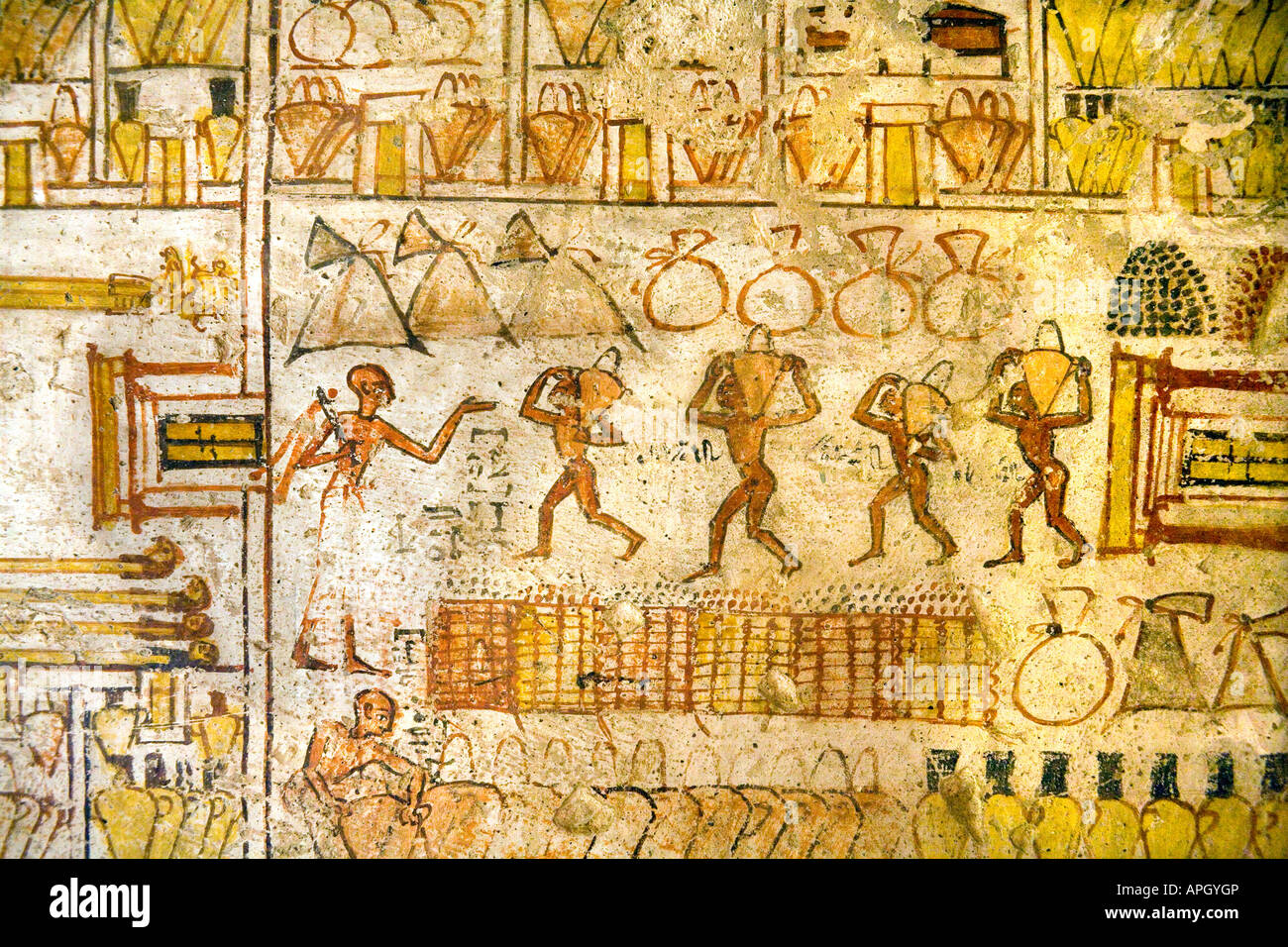 Pittura Originale sulla parete dell'interno della tomba di Neferrenpet presso le tombe dei nobili. Cisgiordania Luxor Egitto. Foto Stock