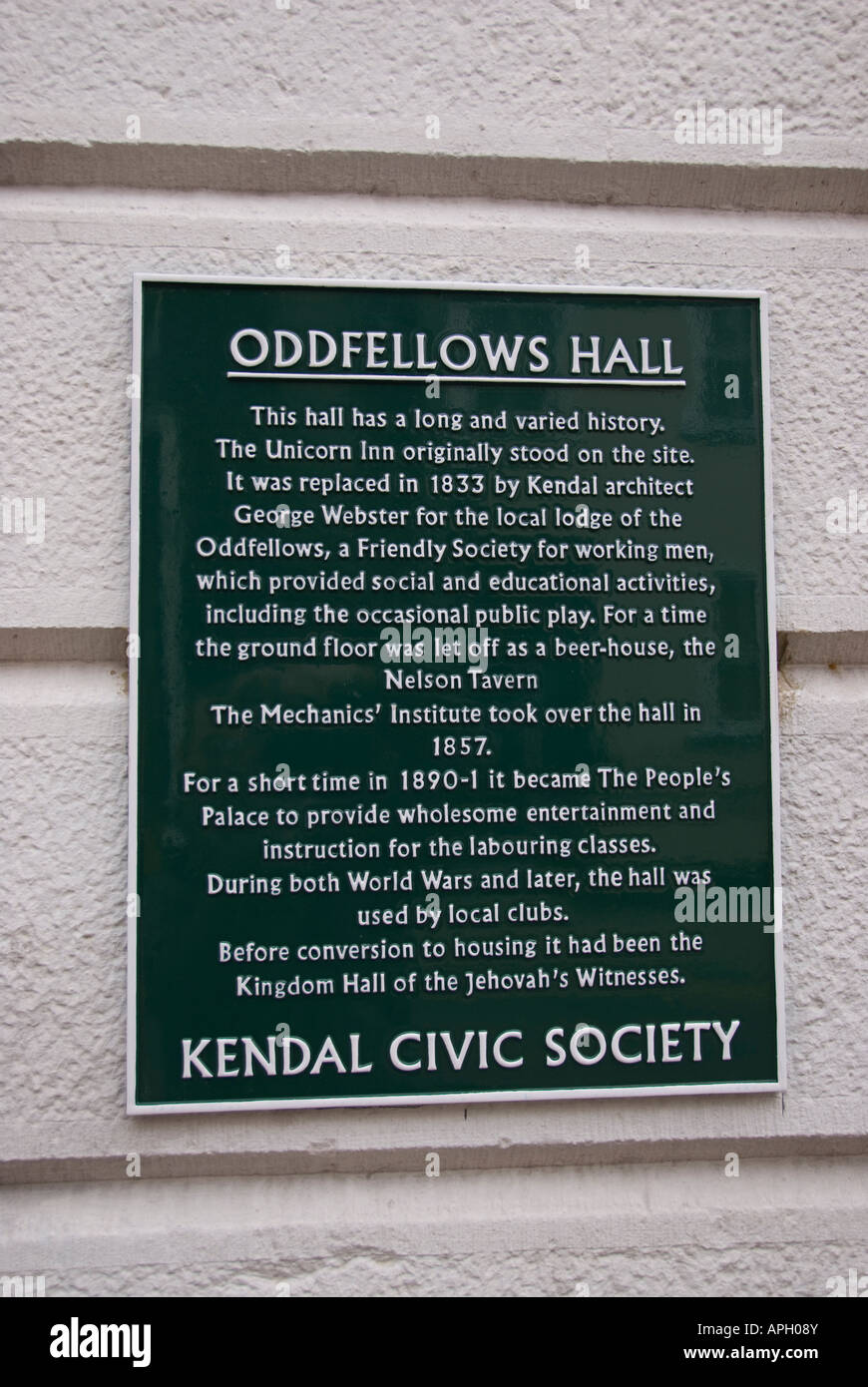 Oddfellows hallsign kendal civic society Foto Stock