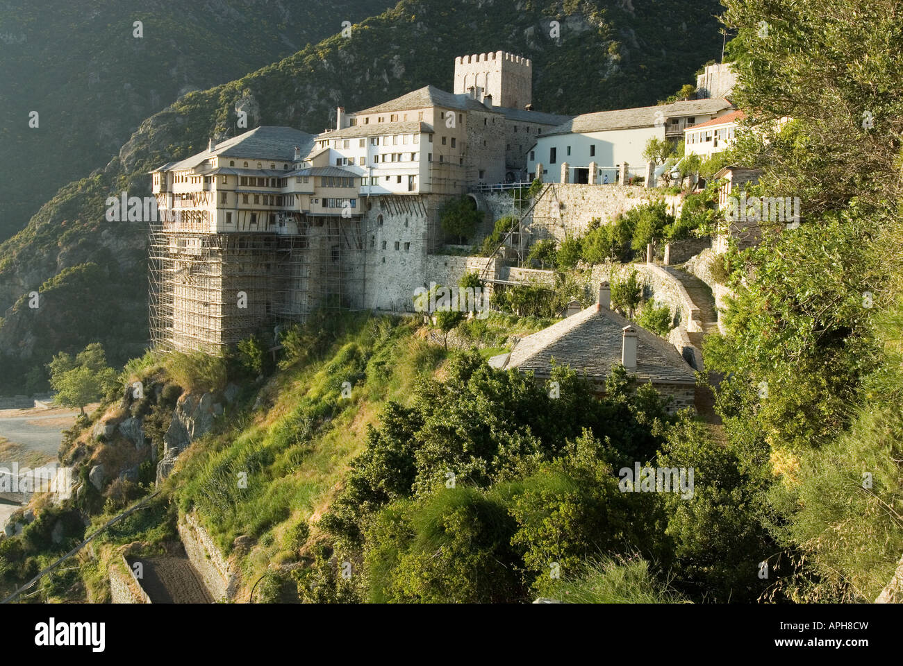 Monastero di Dionysiou, Monte Athos, Halkidiki, Grecia Foto Stock