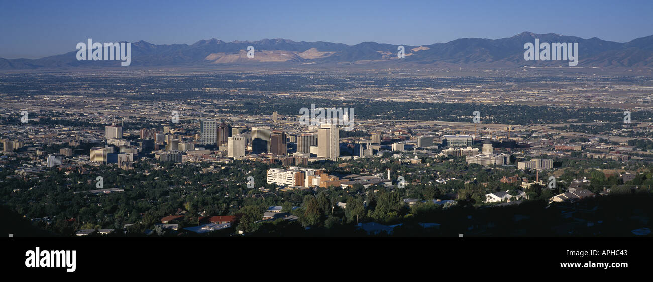 Salt Lake City skyline e la valle di Wasatch Utah Foto Stock