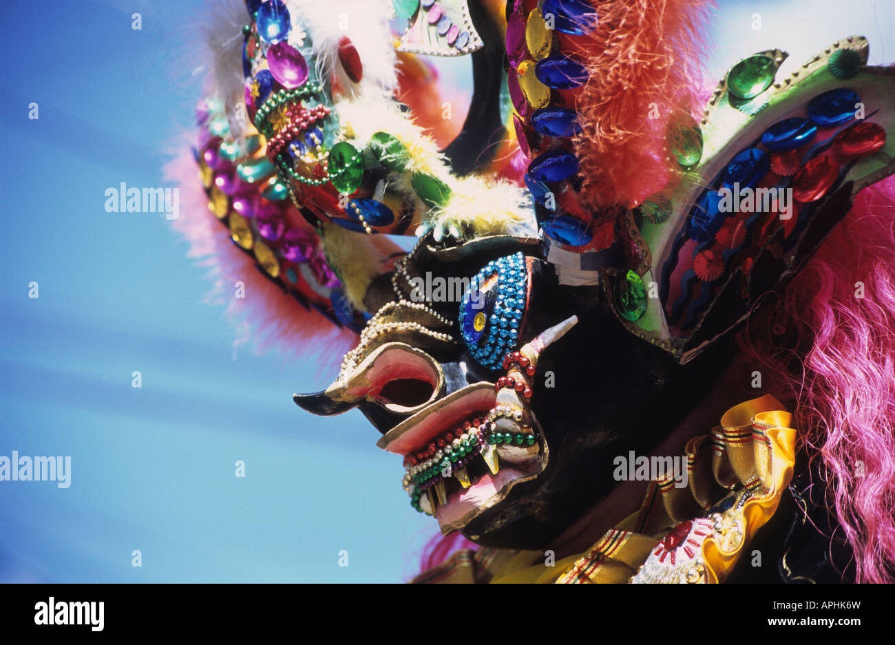 Masked Diablada ballerino, Gran Poder festival, La Paz, Bolivia Foto Stock