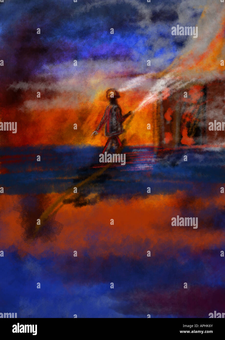 Illustrazione del vigile del fuoco. Foto Stock