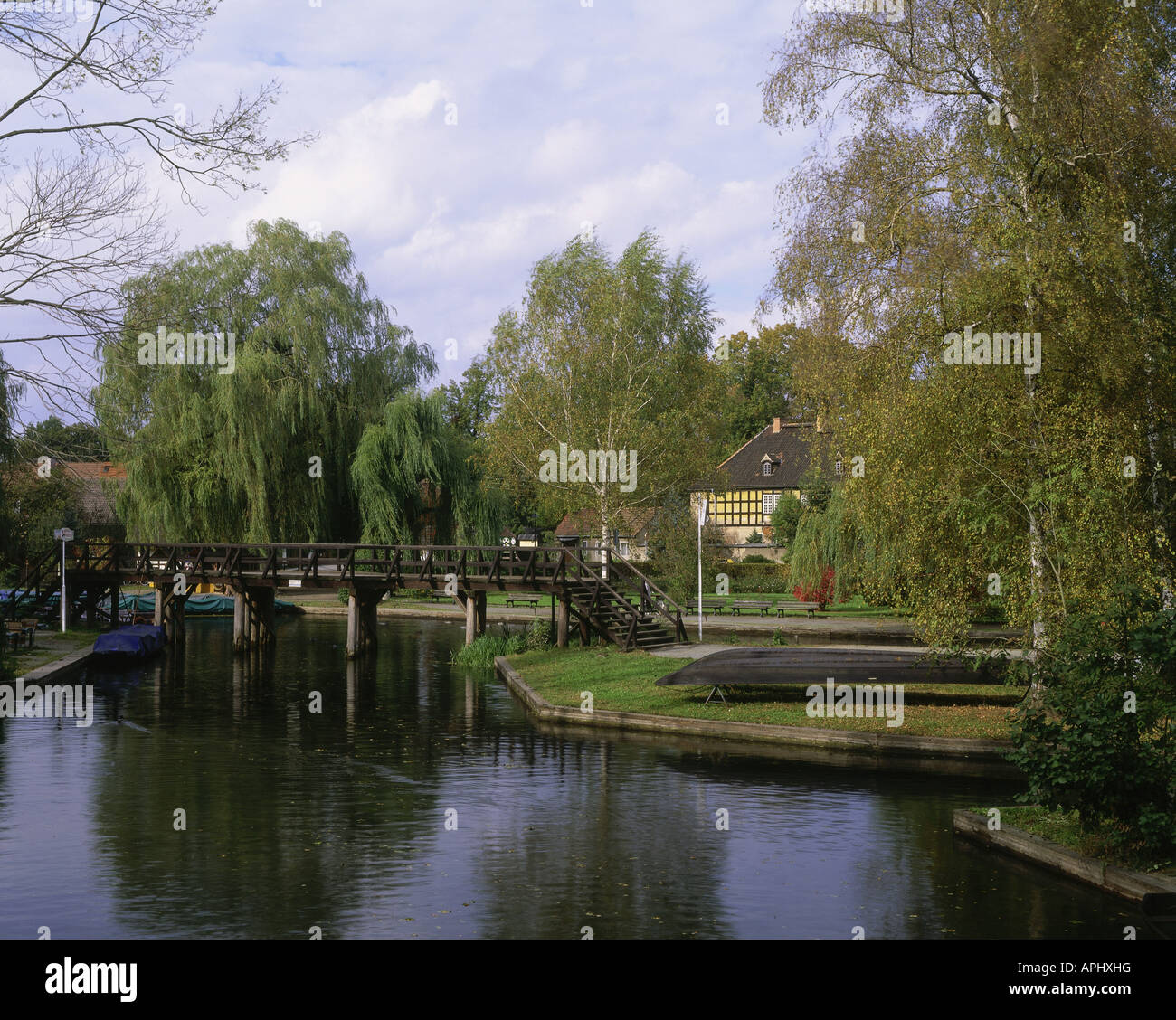 Geografia/travel, Germania, Brandeburgo, Lübbenau, Fiume Fliess, vista con bridge, Europa, Lubbenau, Luebbenau, Fließ, Foto Stock