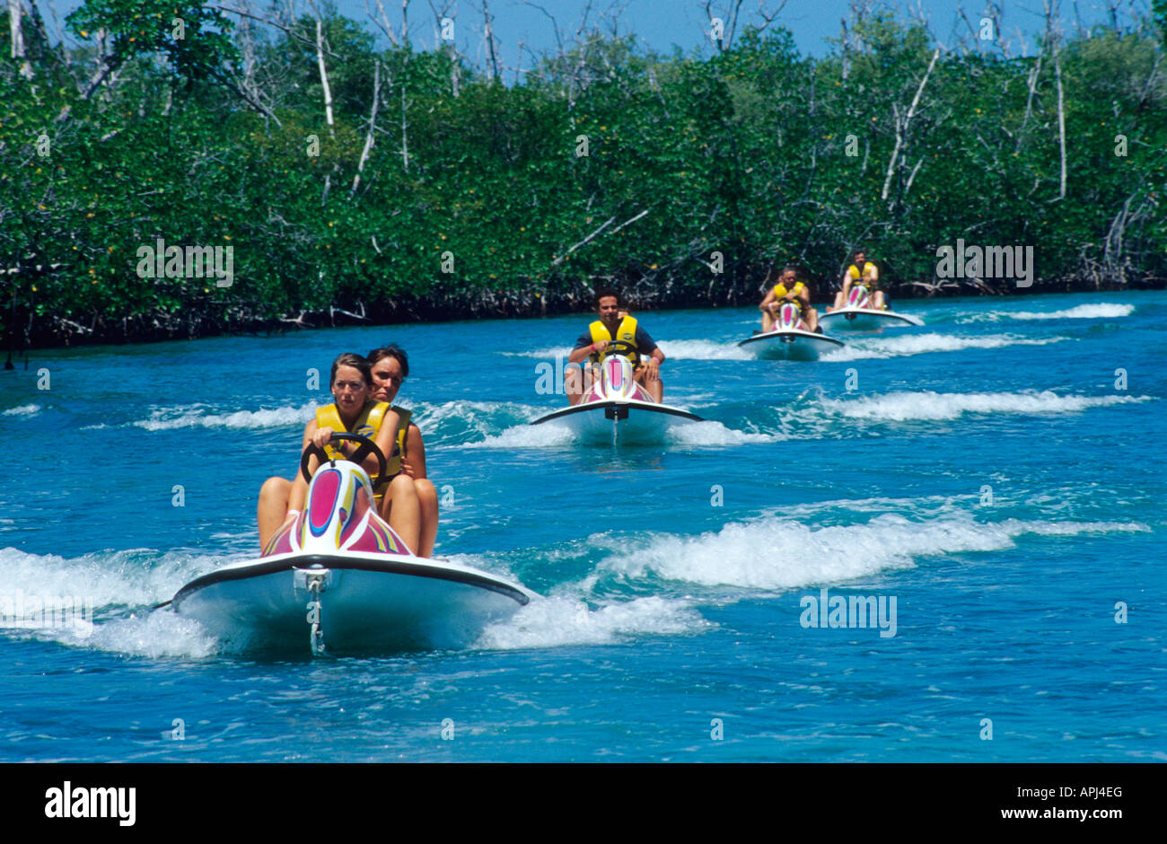 Cancun guida turistica di motociclette in Cancun Laguna Riviera Maya Yucatan Messico Foto Stock