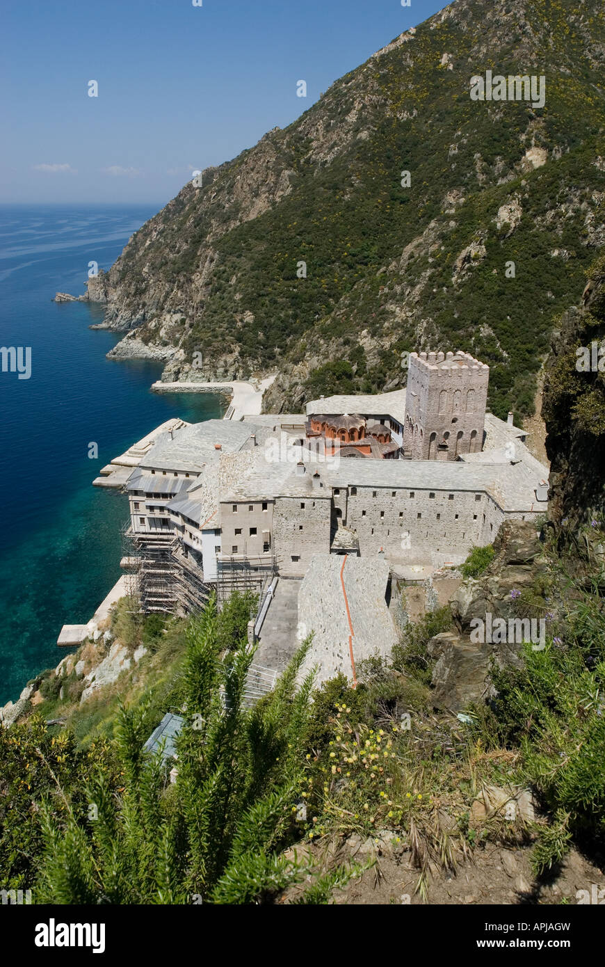 Monastero di Dionysiou, Monte Athos, Halkidiki, Grecia Foto Stock