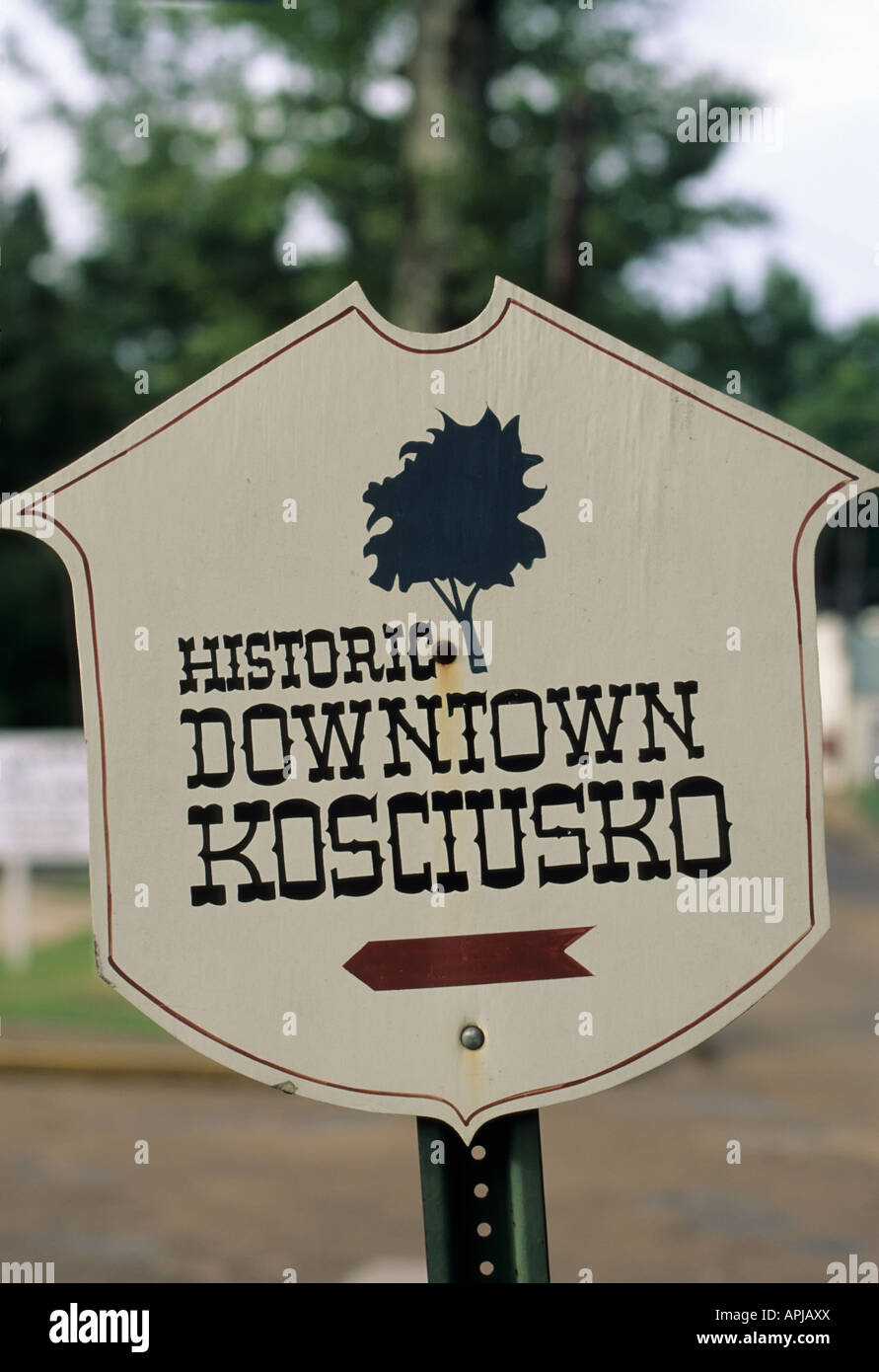 Il centro di segno Kosciusko Mississippi USA Foto Stock