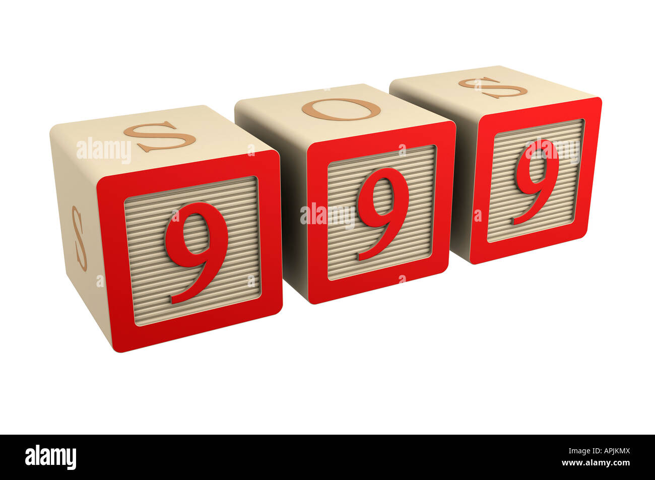 Toy blocco di legno 999 numero di telefono di emergenza SOS Foto Stock