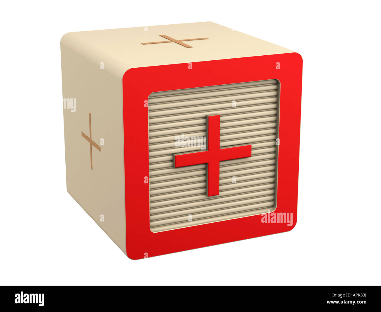 Toy blocco di legno rosso inoltre aggiungere il segno di simbolo Foto Stock