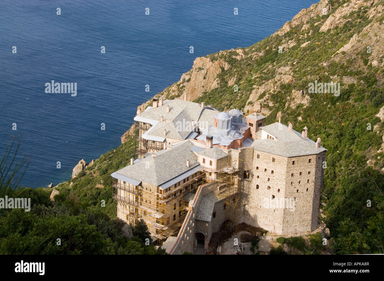 Simonos Petra o Simonopetra Monastero Monte Athos, Halkidiki, Grecia Foto Stock