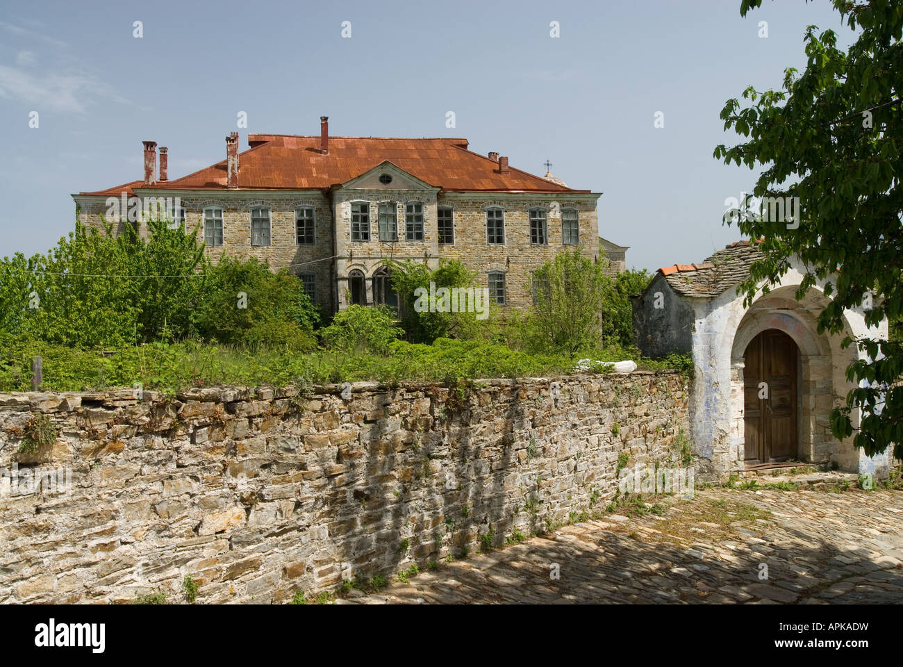 Una cella kellion a Karyes, Monte Athos, Halkidiki, Grecia Foto Stock