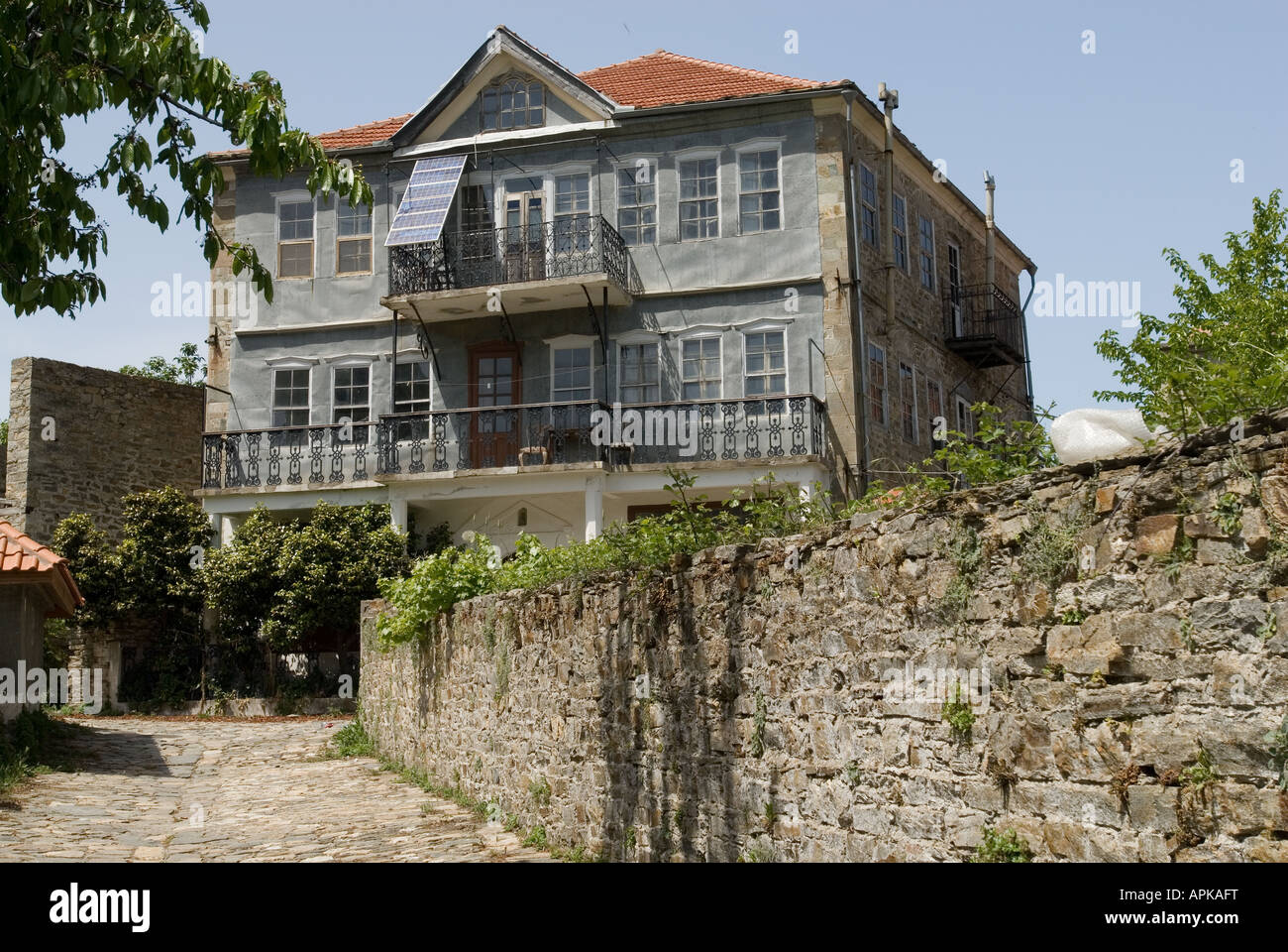 Una cella kellion a Karyes, Monte Athos, Halkidiki, Grecia Foto Stock