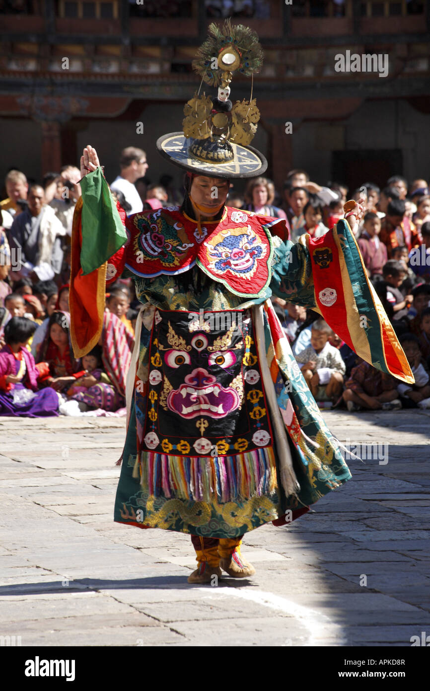 Festival Tsechu Wangdue, Shhanag - La danza dei Black Hats, Bhutan, Wangdue Phodrang Foto Stock