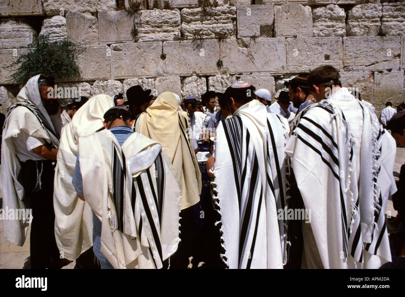 Gli uomini ebrei avvolto con il tradizionale scialle Talit pregando presso  il Muro Occidentale o Kotel a Gerusalemme Est Israele Foto stock - Alamy