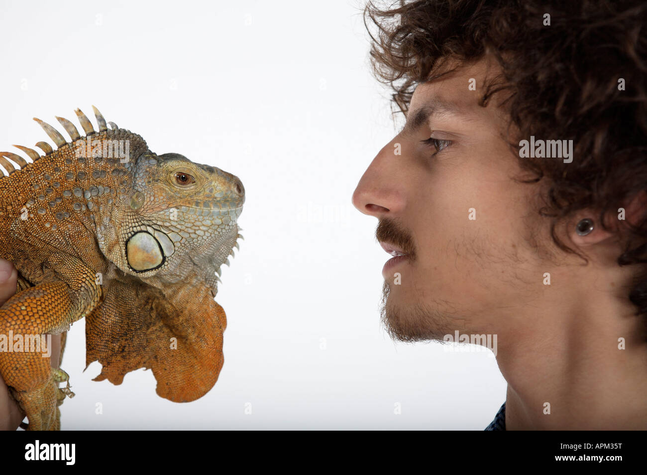 Uomo con Iguana Foto Stock