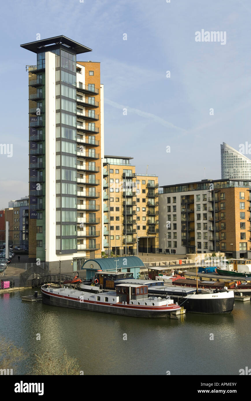 Appartamento a torre, Docklands, Londra, Inghilterra Foto Stock