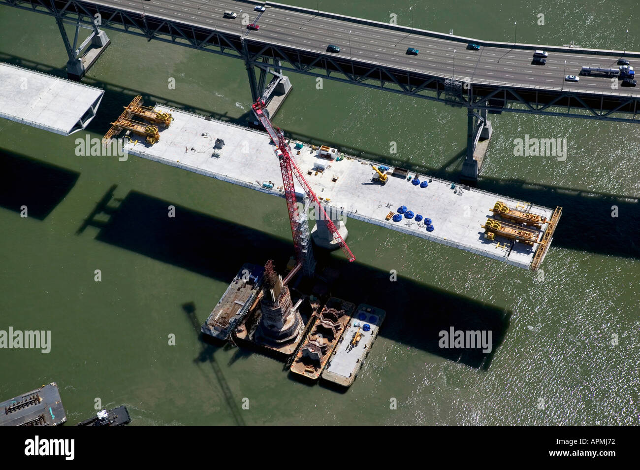 Antenna sopra la costruzione del nuovo east span del San Francisco Oakland Bay Bridge Foto Stock