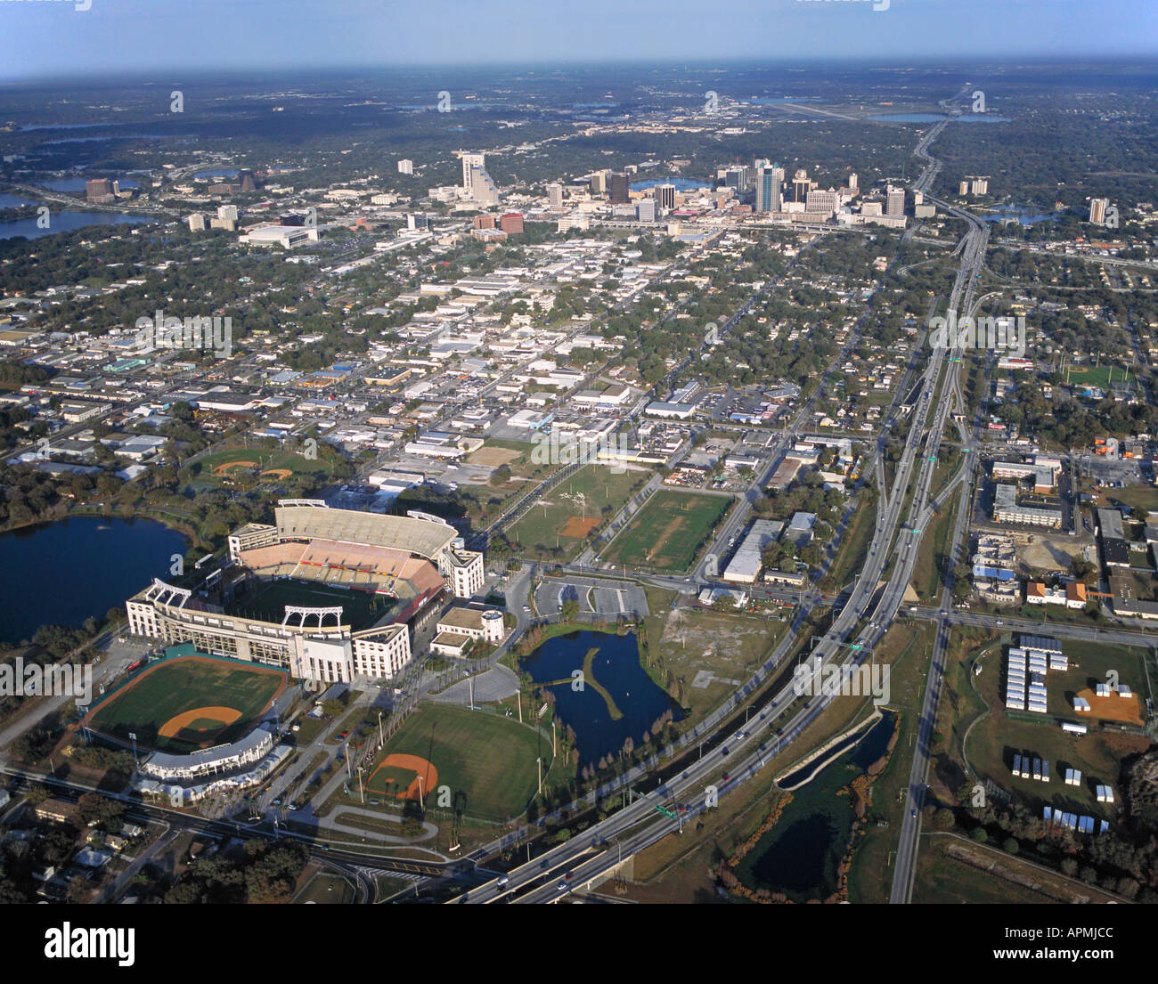 Antenna sopra lo stadio di agrumi di Orlando in Florida Foto Stock