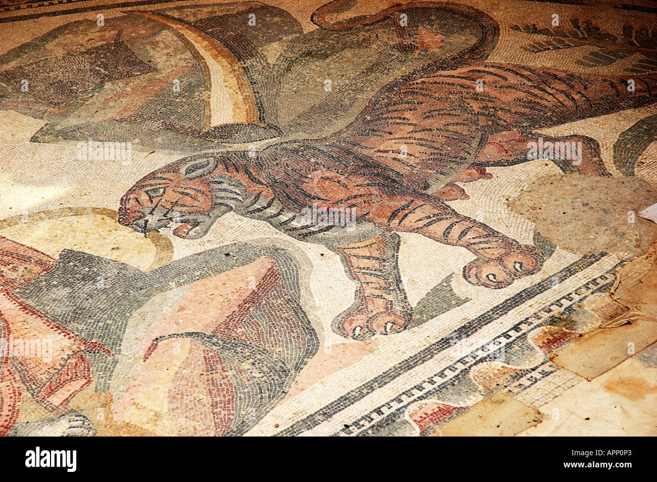 Grande caccia mosaico, Villa Romana del Casale di Piazza Armerina, SICILIA Foto Stock
