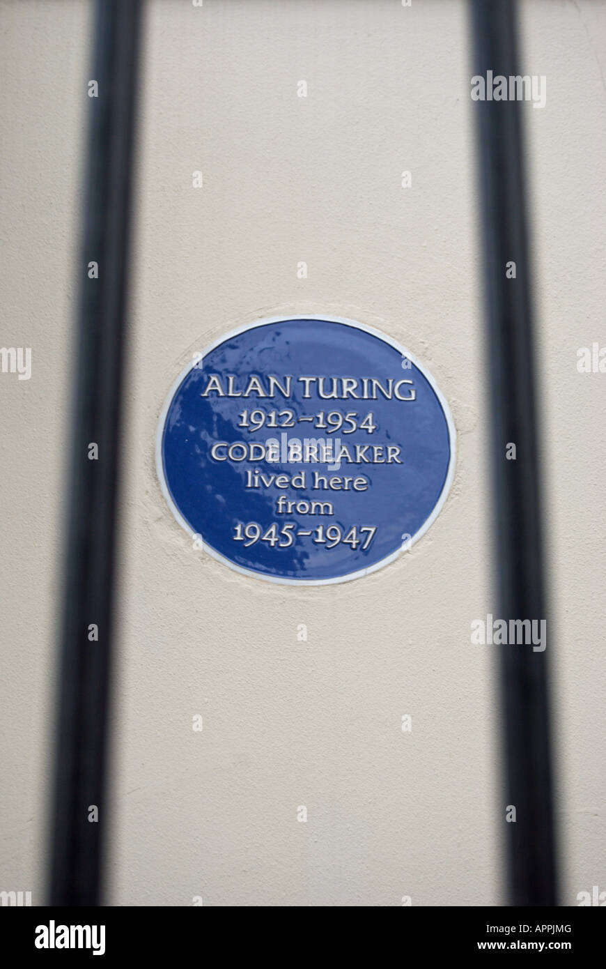 Targa blu segnando un ex casa di codice demolitore, computer pioneer, matematico e logician Alan Turing, hampton middlesex Foto Stock
