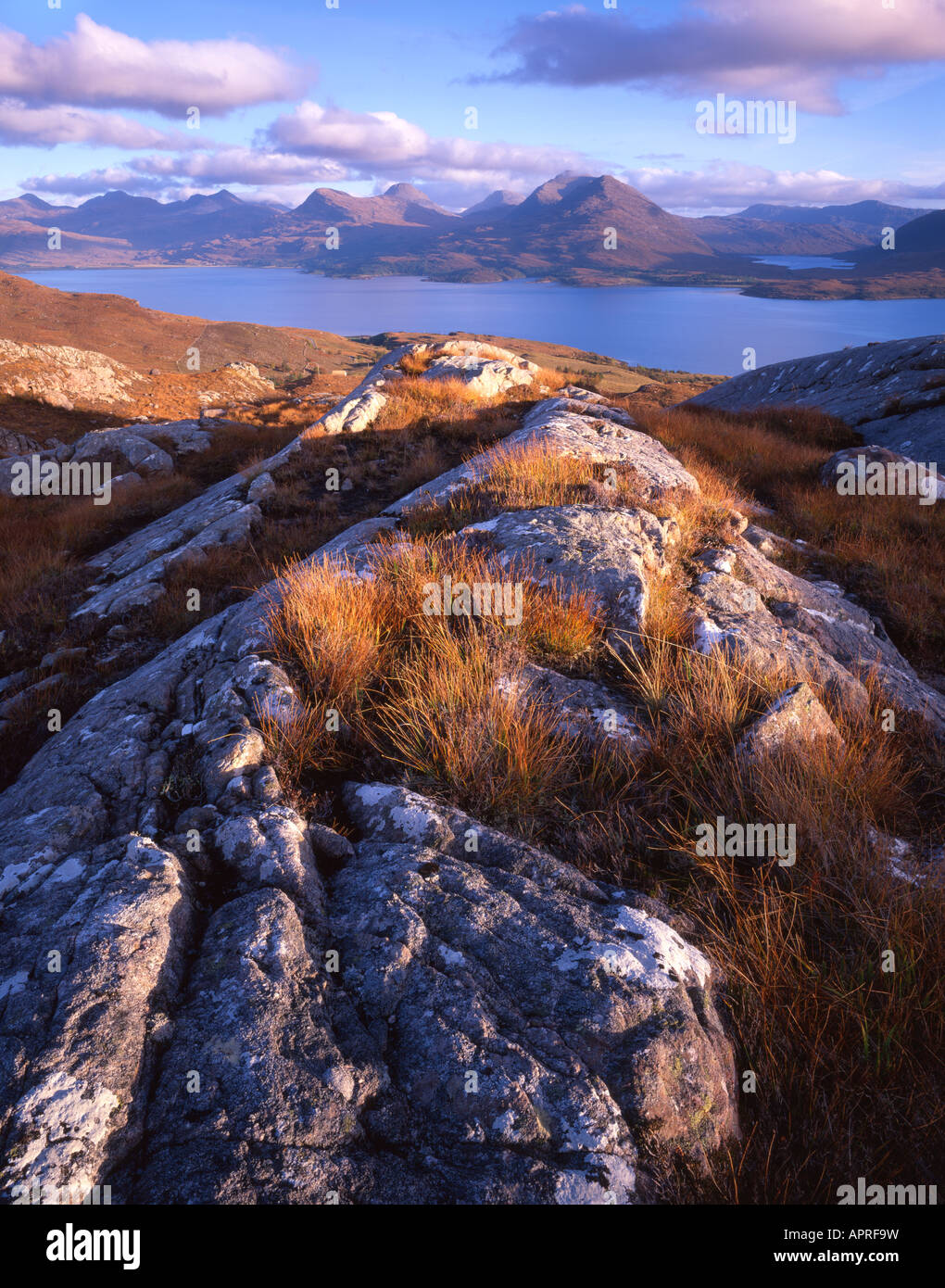 Beinn Damh visto di fronte superiore di Loch Torridon, Scotland, Regno Unito Foto Stock