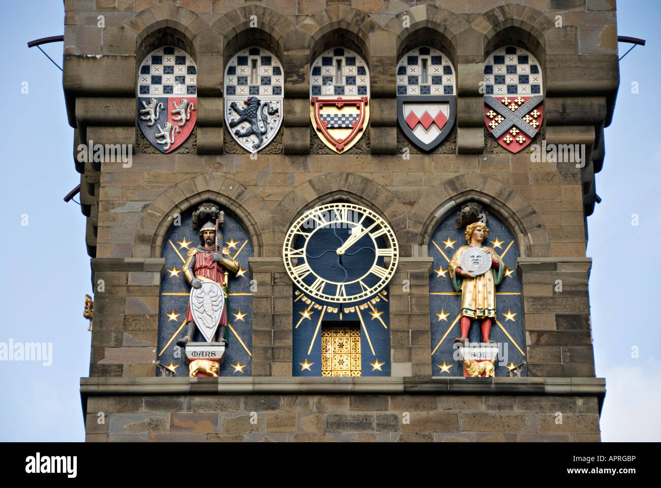 Il Castello di Cardiff, Galles, UK. La Torre dell'Orologio, da William Burges, 1869 Foto Stock