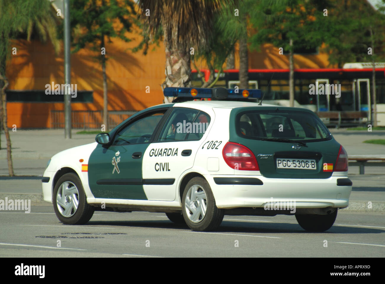 Auto della polizia civile della Guardia di Barcellona in pattuglia nell'area portuale Foto Stock
