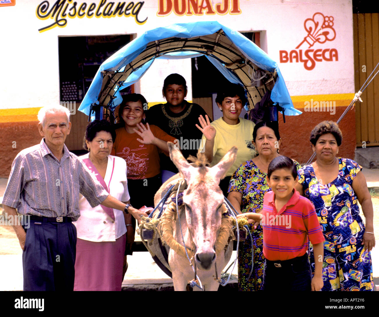 Messico Oaxaca folclore messicano carrello famiglia asino Foto Stock