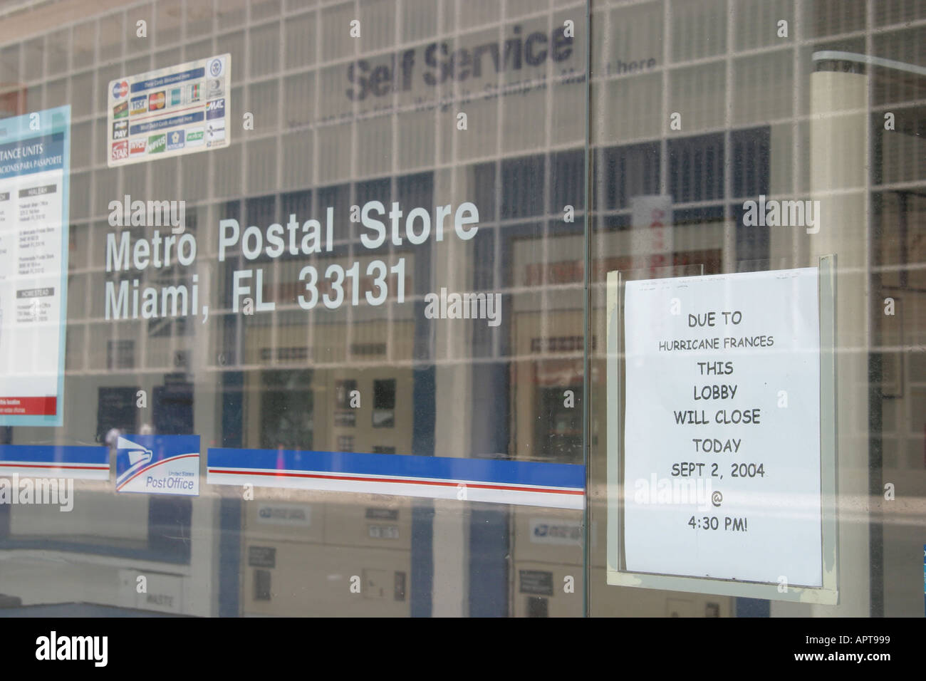 Miami Florida,chiuso US Post Office,mail,consegna,pacchi,francobolli,servizio postale,posta,consegna,francobolli,buste,pacchetti,informazioni,messaggio,pubblicità Foto Stock