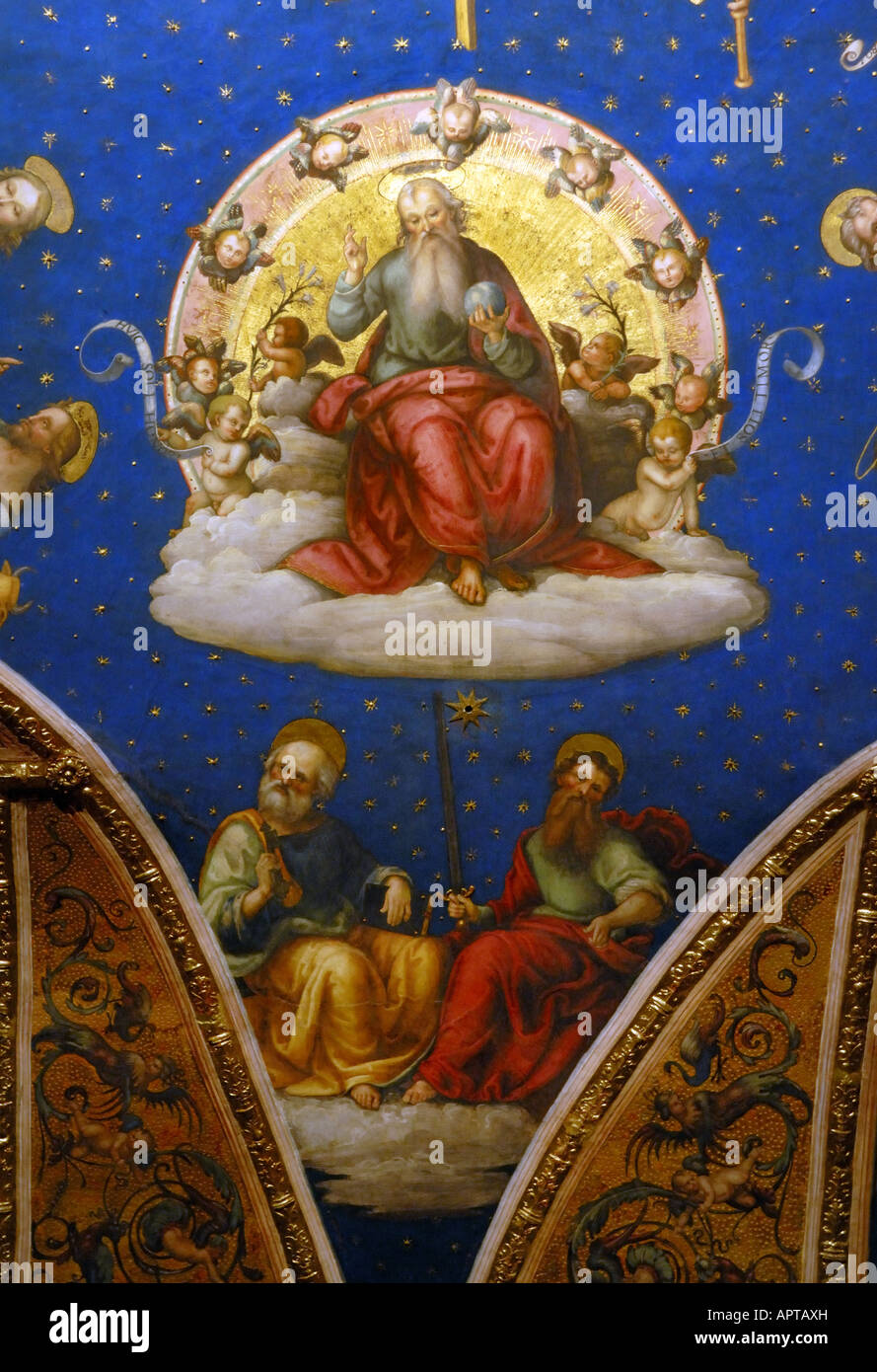 Pittura ad affresco di Giannicola di Paolo in Nobile Collegio del Cambio - Perugia - Italia Foto Stock