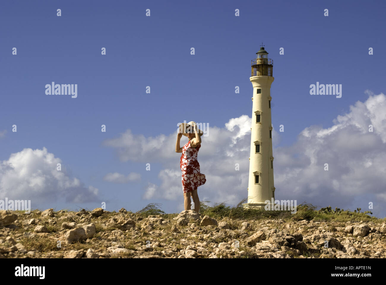 Faro California sulla punta nord-ovest di Aruba Foto Stock
