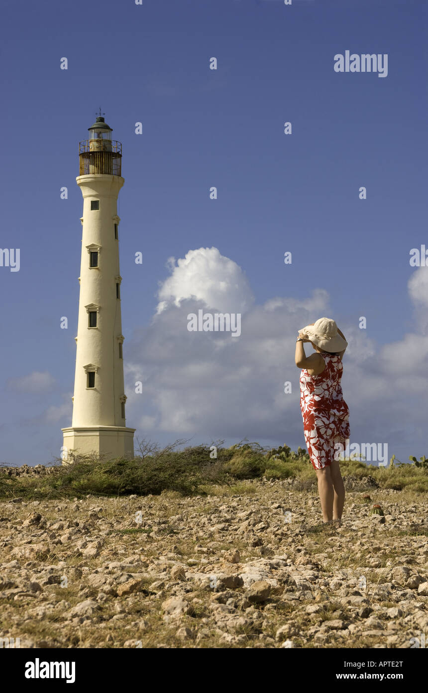 Faro California sulla punta nord-ovest di Aruba Foto Stock