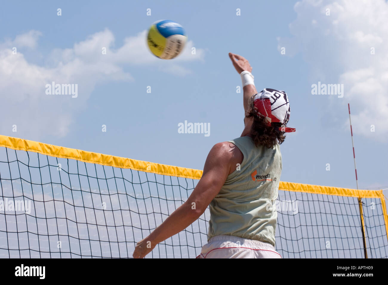 Beach volley vincitore nel torneo slovacco in azione Foto Stock
