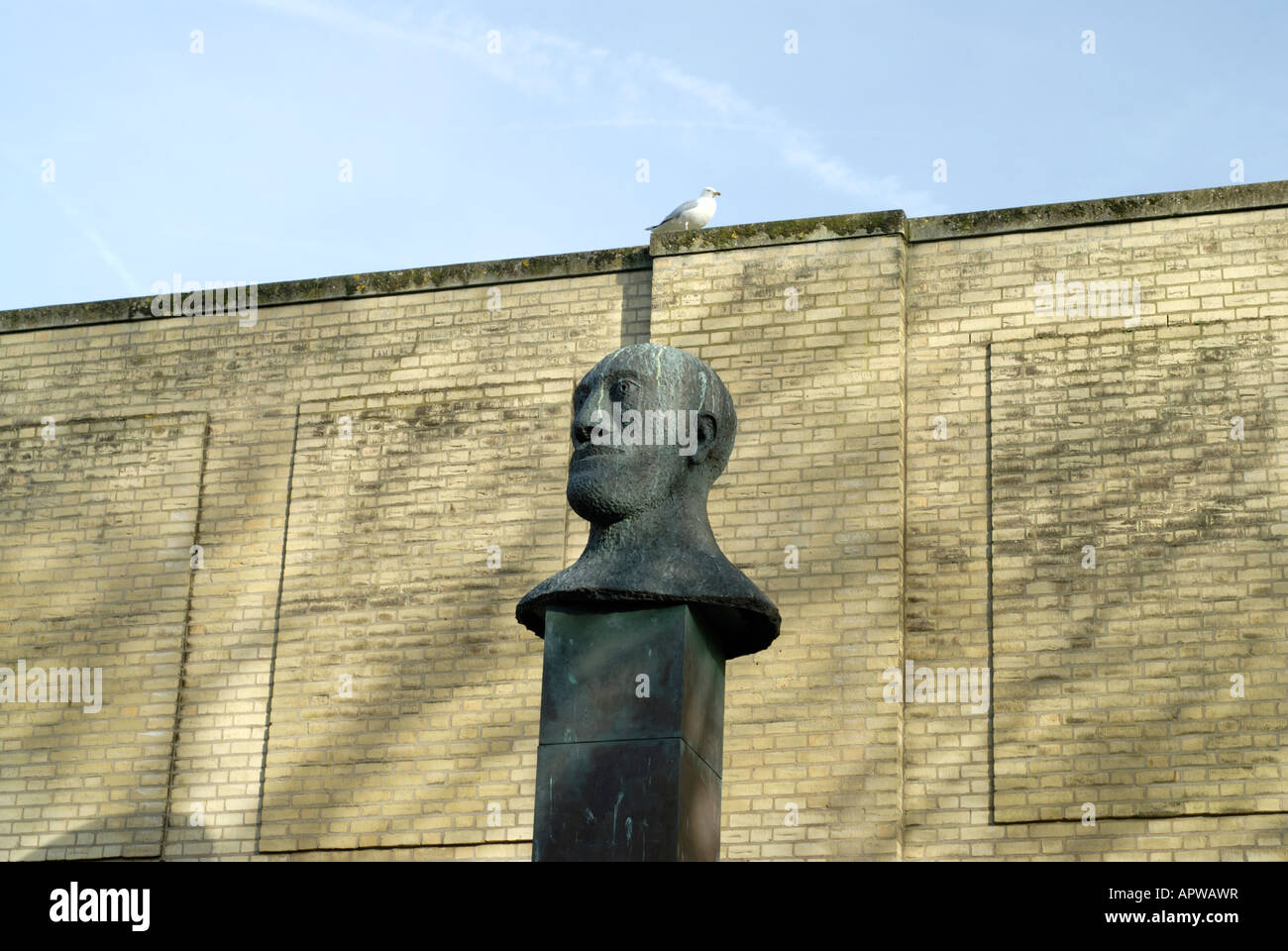 Uno dei quattro bronzo teste scolpite noto come quartetto deserto scolpito dal Dame Elisabeth Frink Foto Stock