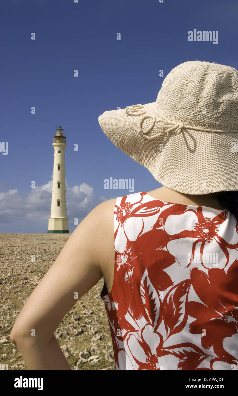 Faro California sulla punta nord-ovest di Aruba Foto Stock