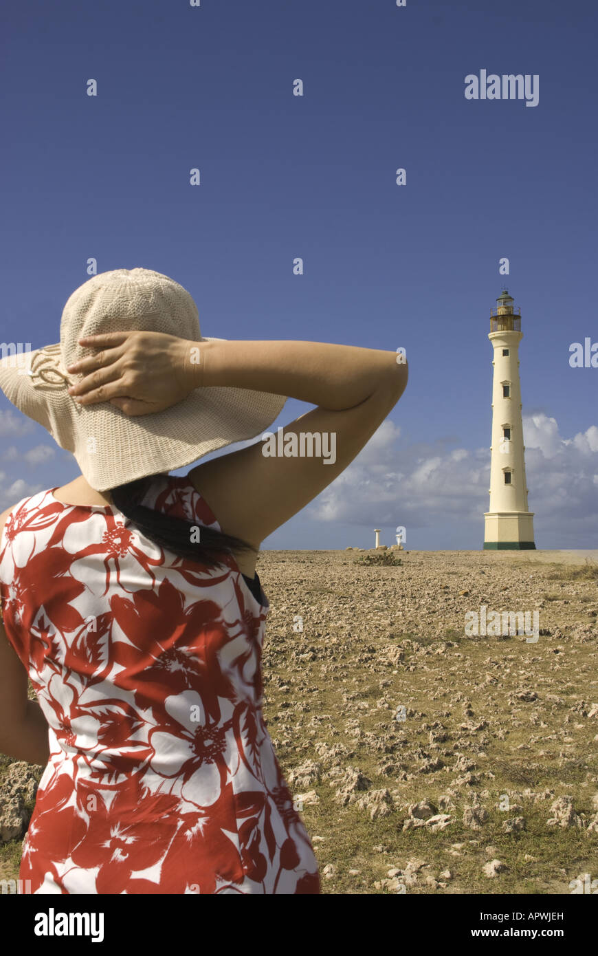 Faro California sulla punta nord-ovest di Aruba Foto Stock