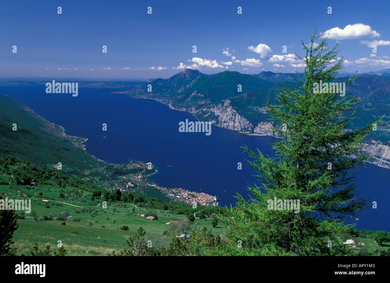 Vista dal Monte Baldo sul Lago di Garda Lago di Garda Malcesine, Italia Foto Stock