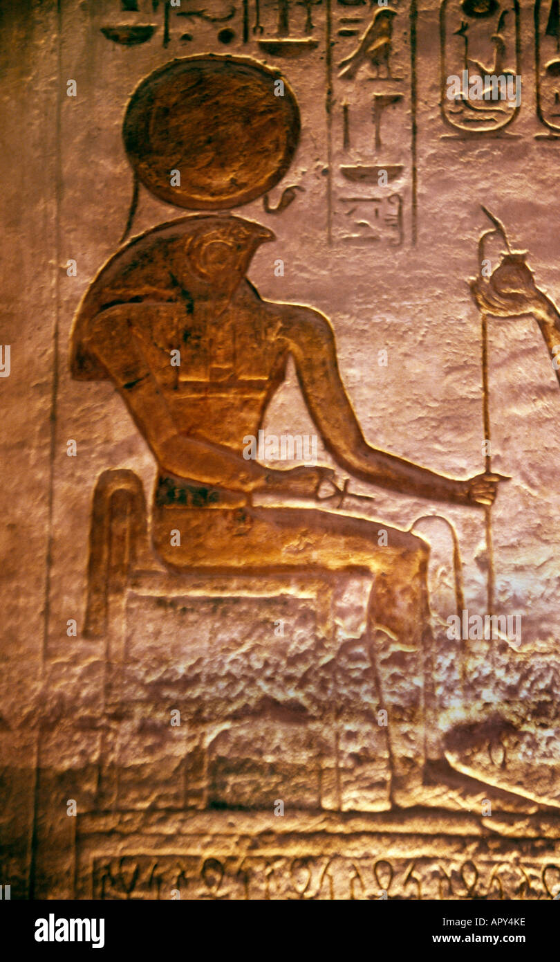 Il Grande Tempio di Abu Simbel Egitto Ra il dio del sole di Ra-Harakhte Foto Stock