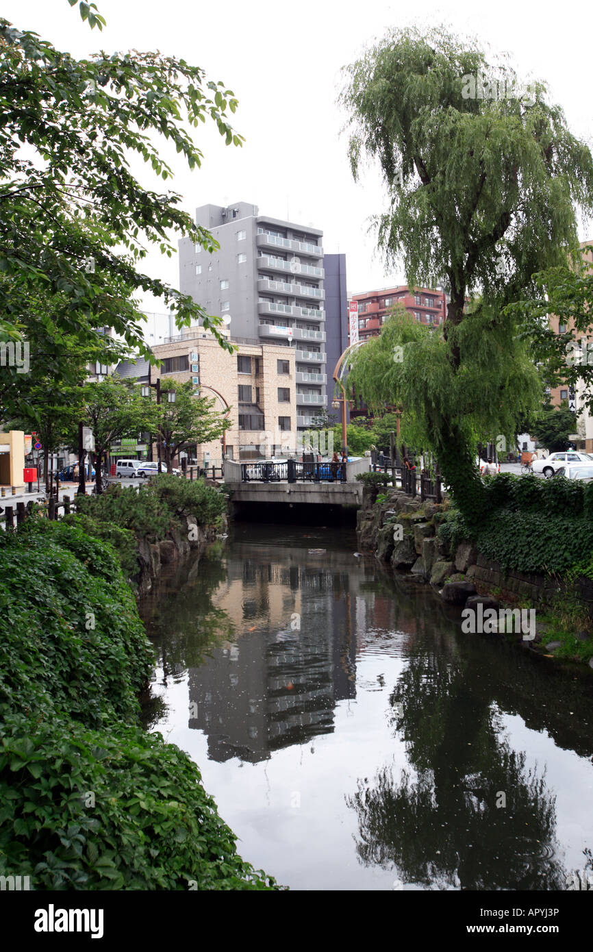 Vista di un canale nei pressi del Parco Nakajima a Sapporo Hokkaido in Giappone Foto Stock