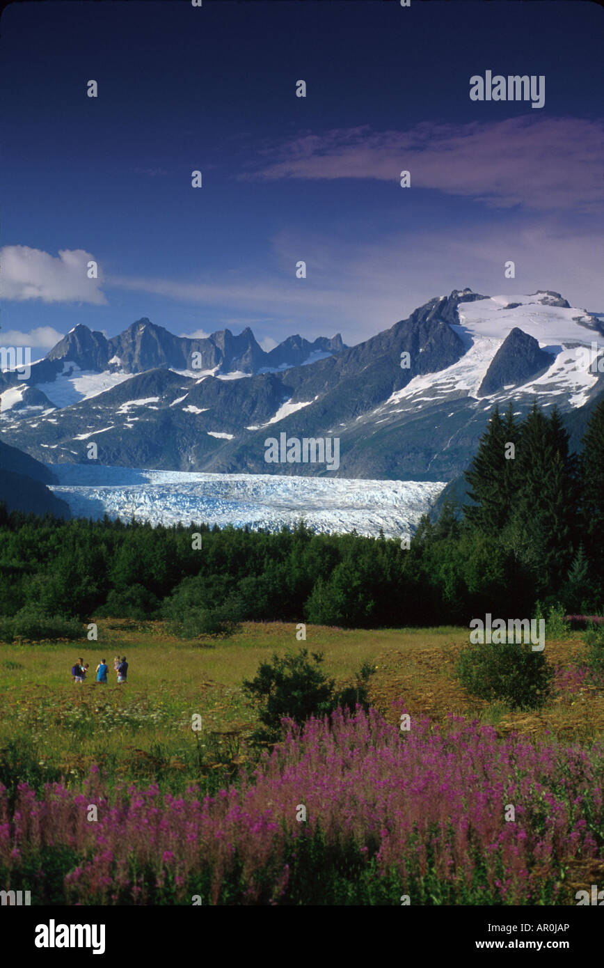 Le persone che visualizzano Mendenhall Glacier Southeast AK Fratellanza Park Juneau estate Foto Stock