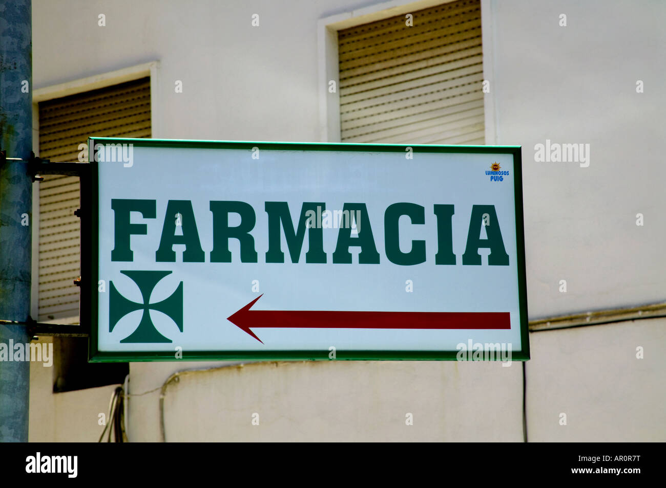 Segno per la Farmacia, Huelva spagna Foto Stock