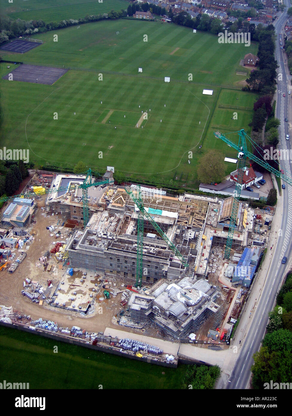 Vista aerea di Oxford da un palloncino il nuovo centro di studi islamici essendo costruito in primo piano Foto Stock