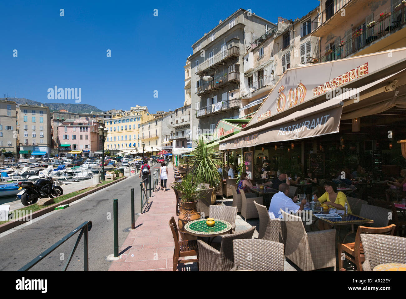 Cafe in Vieux Port, Terra Vecchia, Bastia, Corsica, Francia Foto Stock