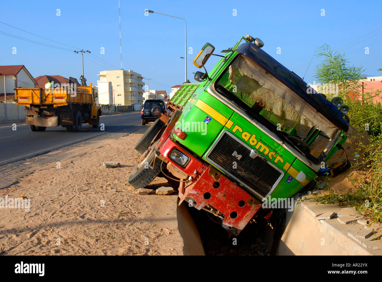Autocarro crash, carrello incidente, Gambia, Africa occidentale Foto Stock