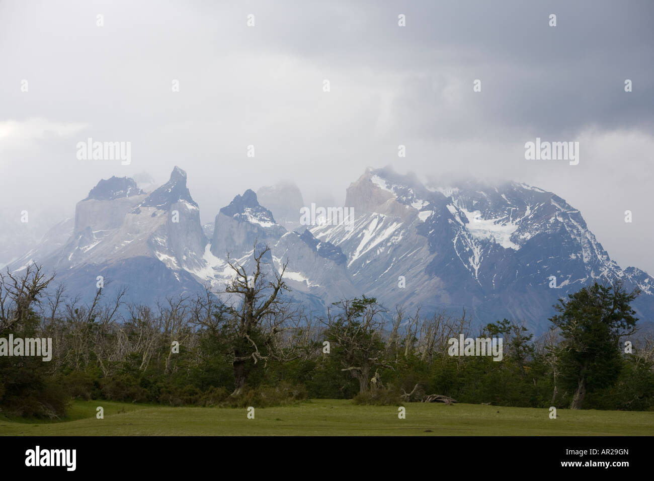 "Los Cuernos' 'le corna" "Parco Nazionale Torres del Paine' visto da Rio Serrano Patagonia Magallanes Regione Patagonia Cile Foto Stock
