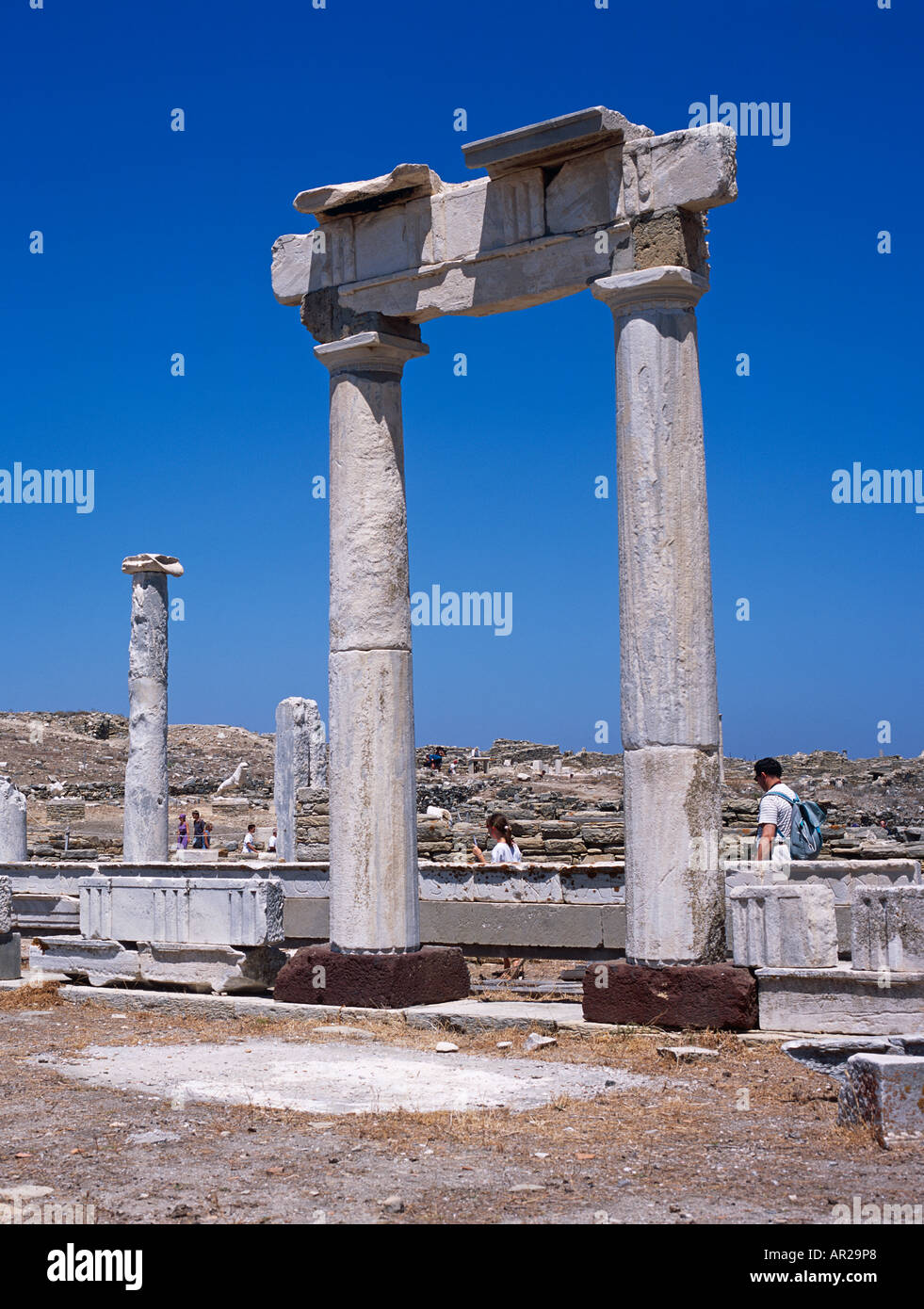 Antico Santuario di Delos Isole Greche Grecia Hellas Foto Stock