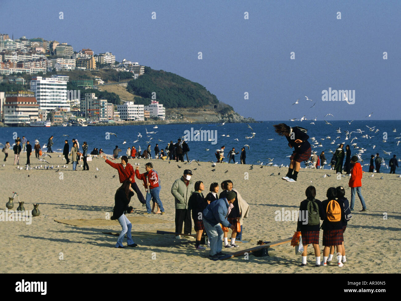Tradizionale Coreano, giochi di spiaggia Haeundae, Haeundae, Busan Corea del Sud, Asia Foto Stock