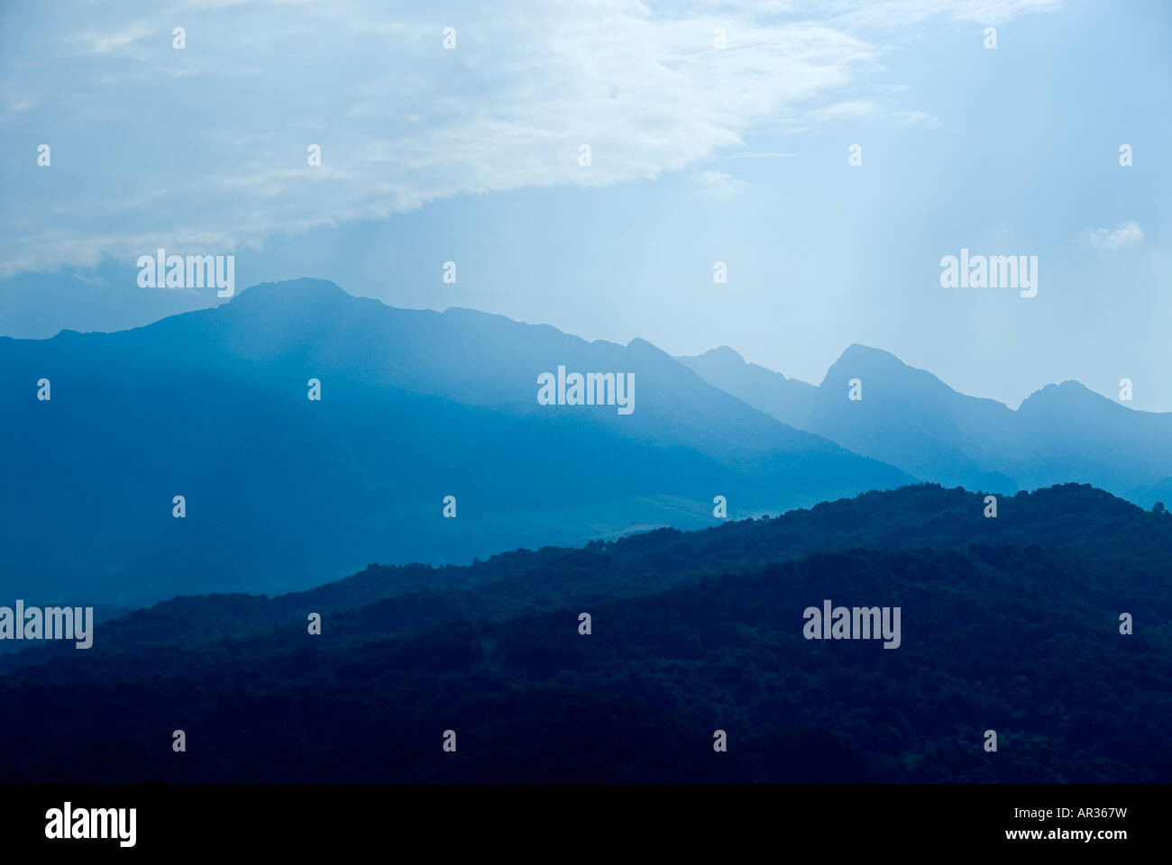 Early Morning mist in Dolimites mountins Alto Adige Italia Foto Stock