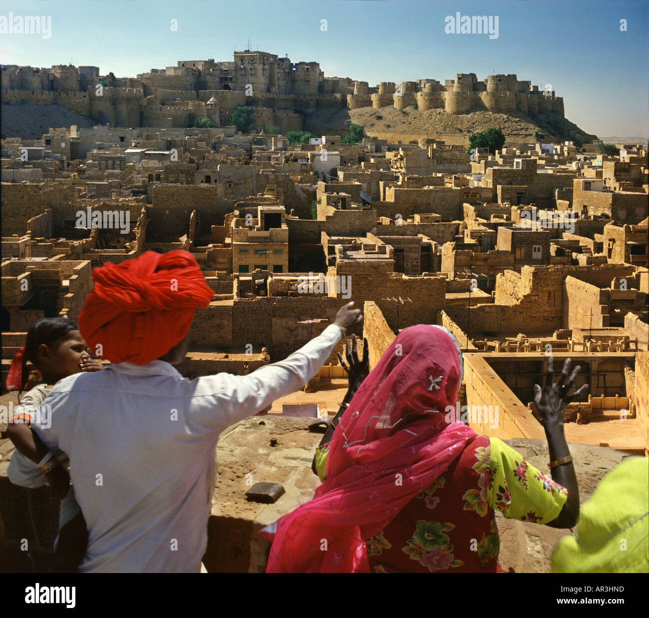 La famiglia sul punto di vista, Jaisalmer, Rajasthan, India, Asien Foto Stock