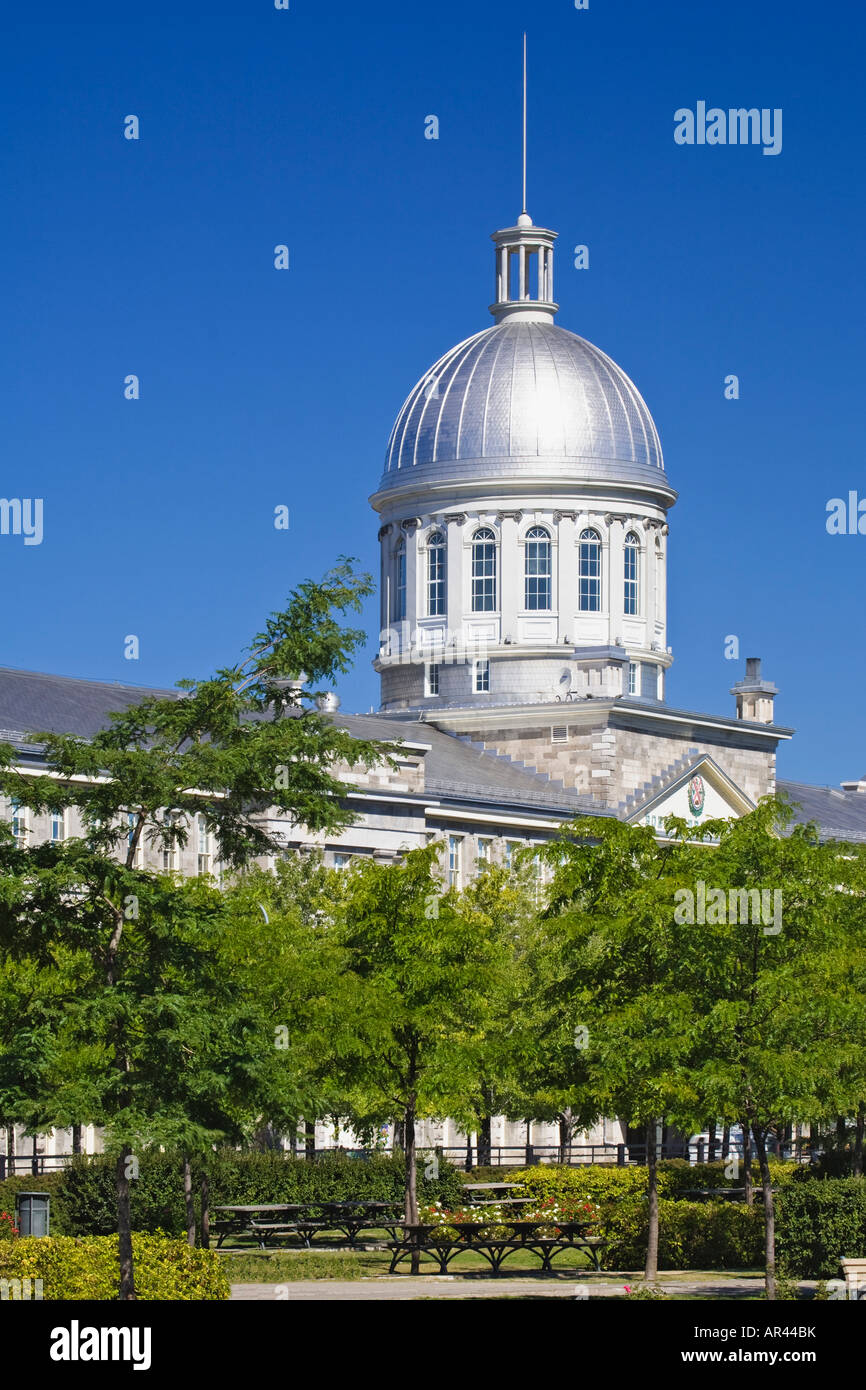 La cupola di argento del Mercato di Bonsecours sorge sopra gli alberi nella vecchia Montreal Foto Stock